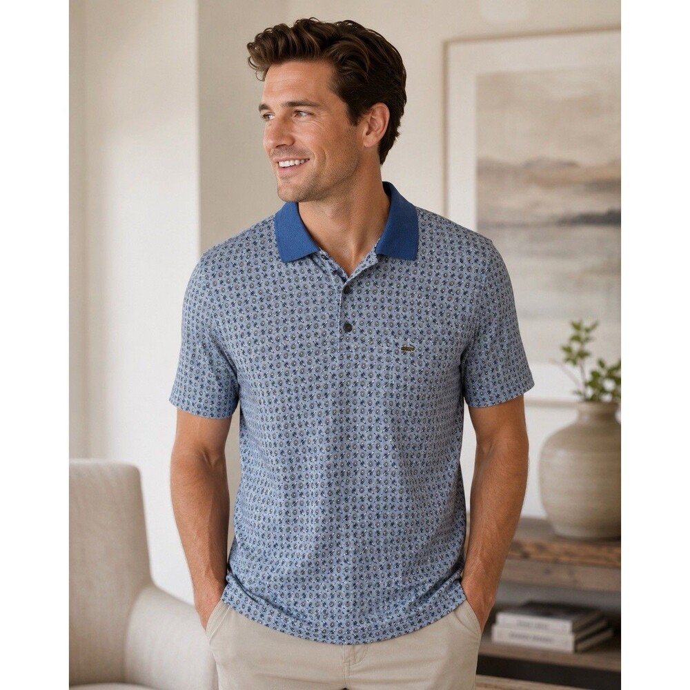 Crocodile Men's Polo Shirt Blue Geometric Print Short Sleeve Golf Tee